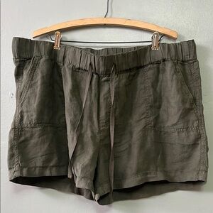 Caslon Green Linen Shorts Relaxed Fit Elastic Waist